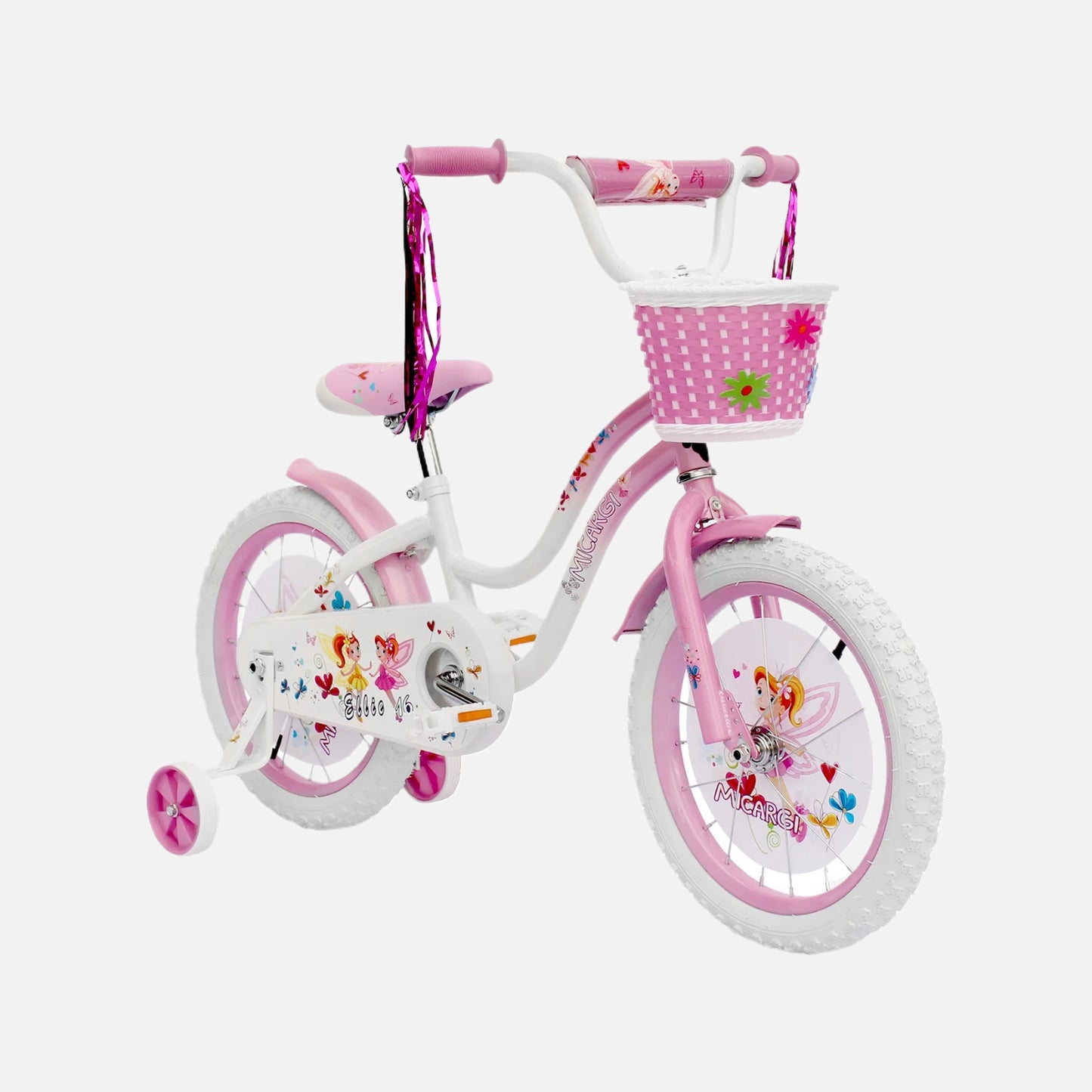 Micargi bicycles ellie-g-16-bbl/pp 16" kids bike, 16″ cruiser hi-tensile steel frame, 16″ x 1.75″ white tires