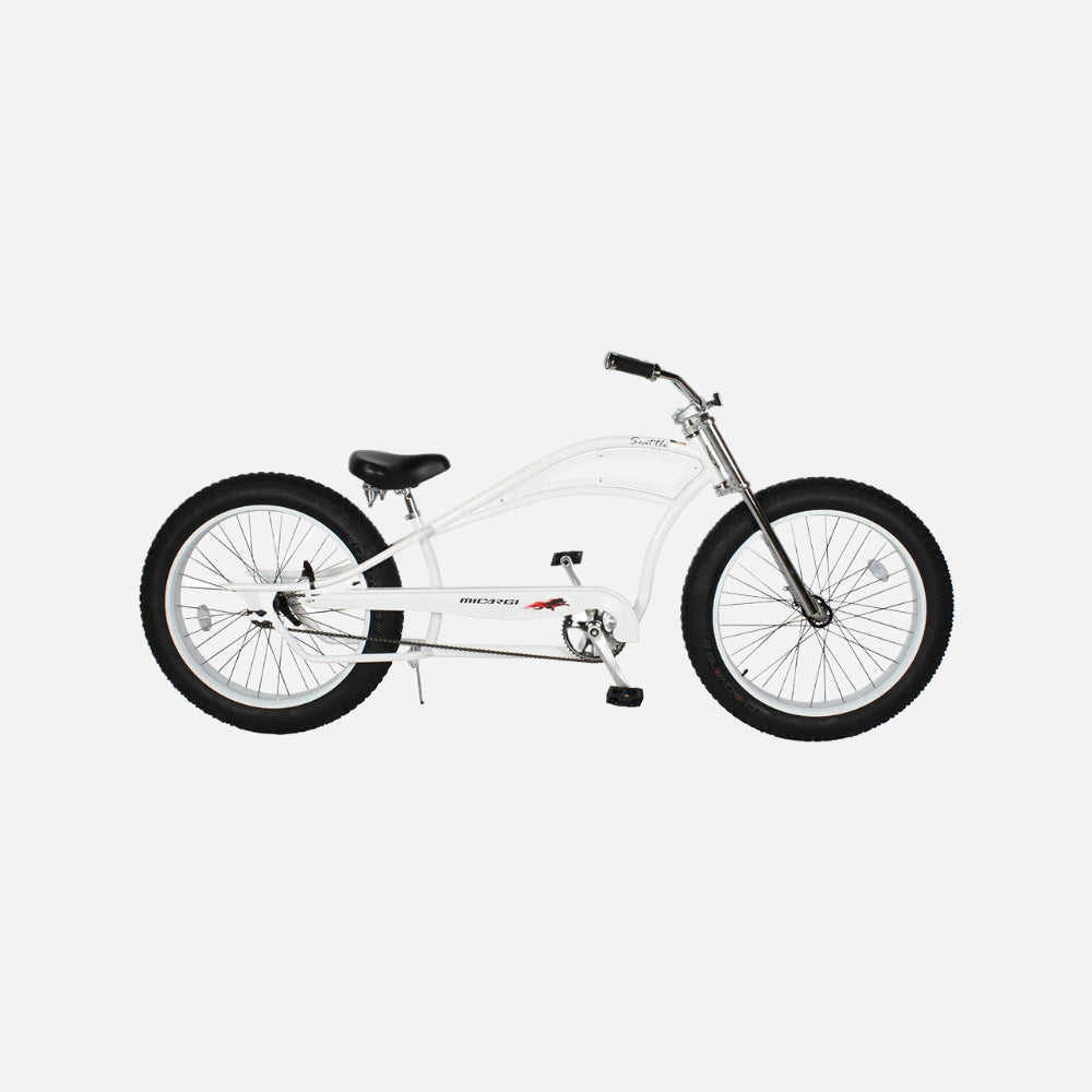 Micargi bicycles seattle 26" beach chopper cruiser bike, 26″ x 4.0″ black tires, oversized hi-ten steel frame