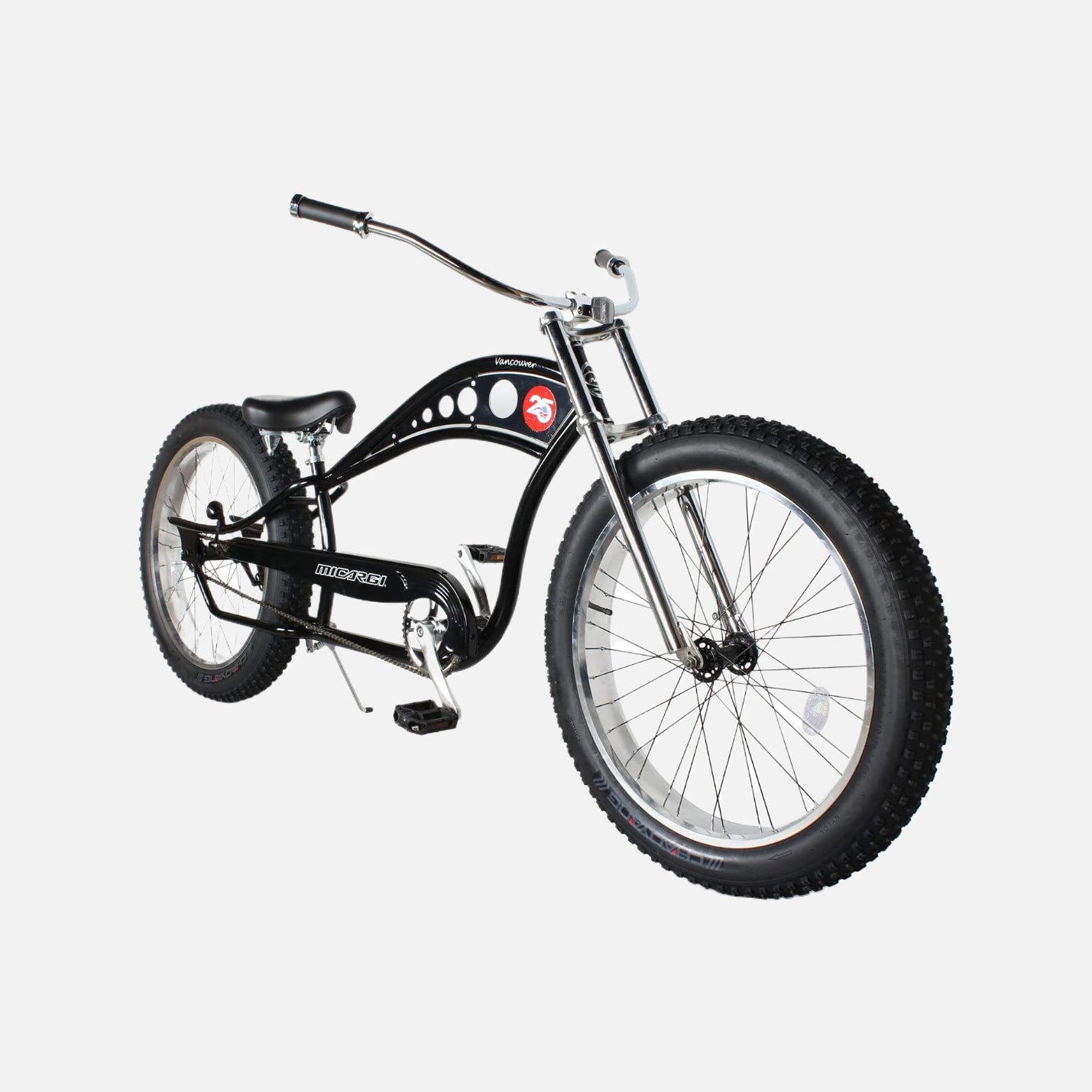 Micargi bicycles 26″ vancouver 7 chopper beach cruiser bike, oversized hi-ten steel frame, tires 26″ x 4.0″ black