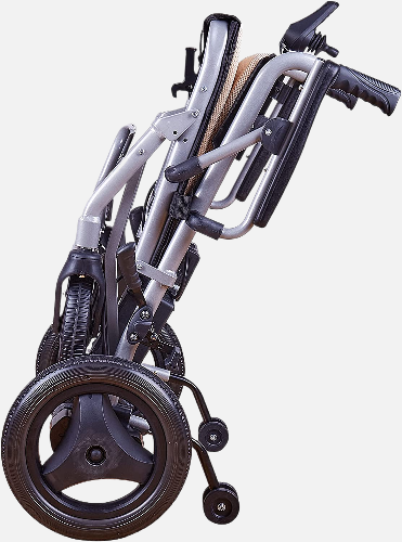 Culver Mobility Kano Foldable electric wheelchair, 35 lbs, 19-mile range, 4 MPH top speed, 6-8 hour charge, 8" front/12" rear wheels, 17.3" seat width