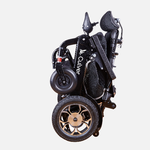 Culver Mobility Shawk Remote control folding wheelchair, 330 lbs capacity, 13-mile range, 4 MPH top speed, 65 lbs weight