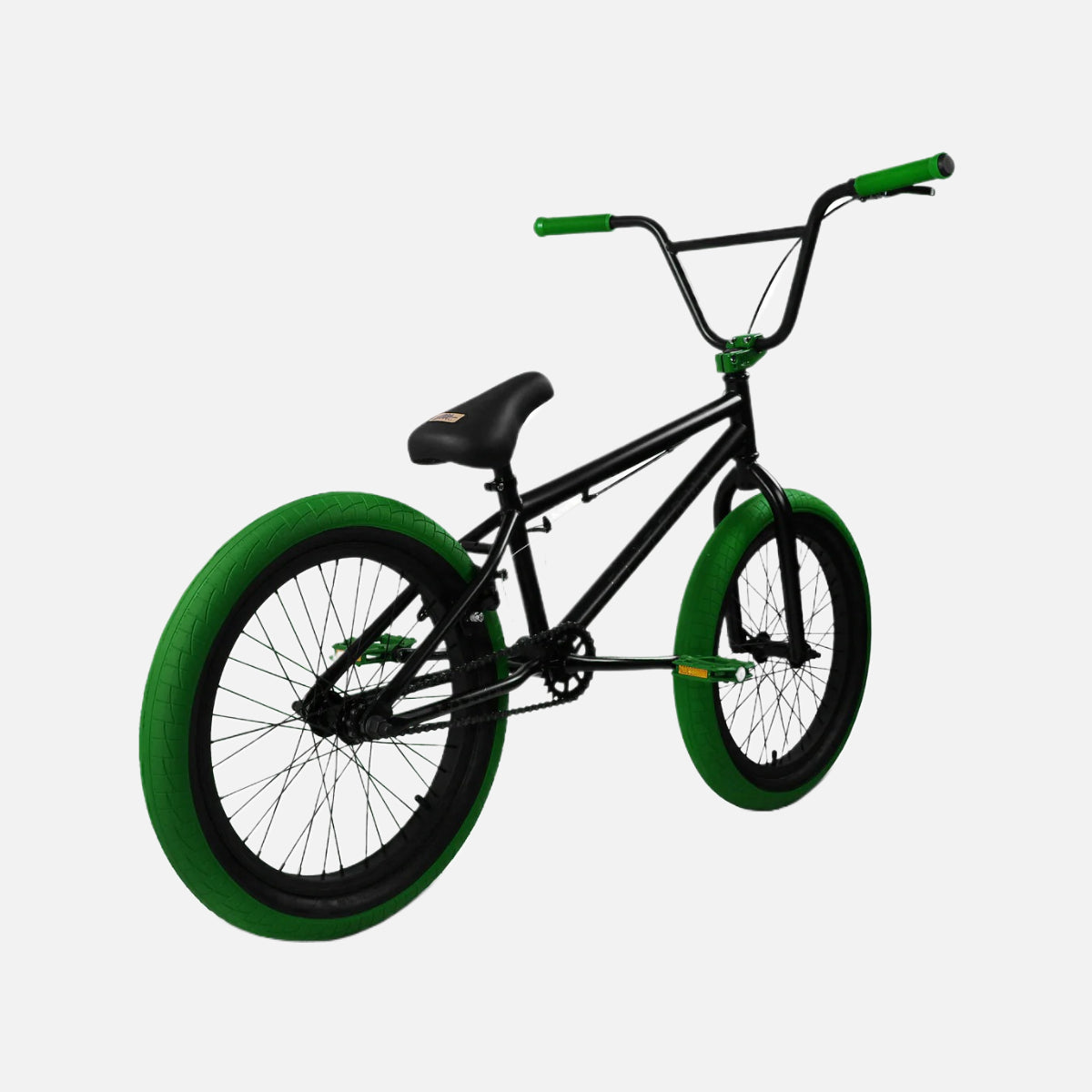 Elite BMX Stealth 20" Bike - Black Green, Hi-Tensile Steel Frame, 170mm Chromoly Cranks, 25T Sprocket, 2.4" Tires, Alloy Brakes, Pegs Included