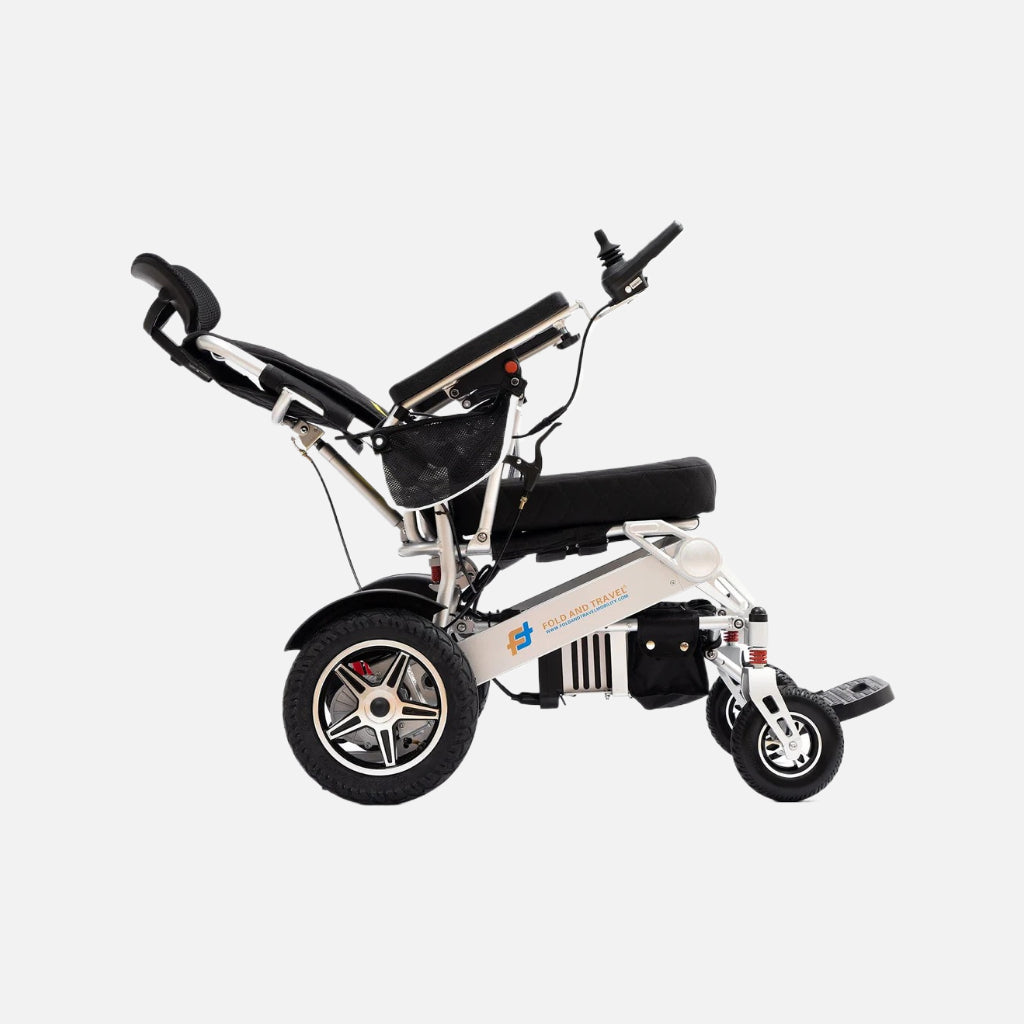 Fold and travel manual recline foldable electric wheelchair travel ready portable power chair top speed 5mph travel companion for seniors and adults