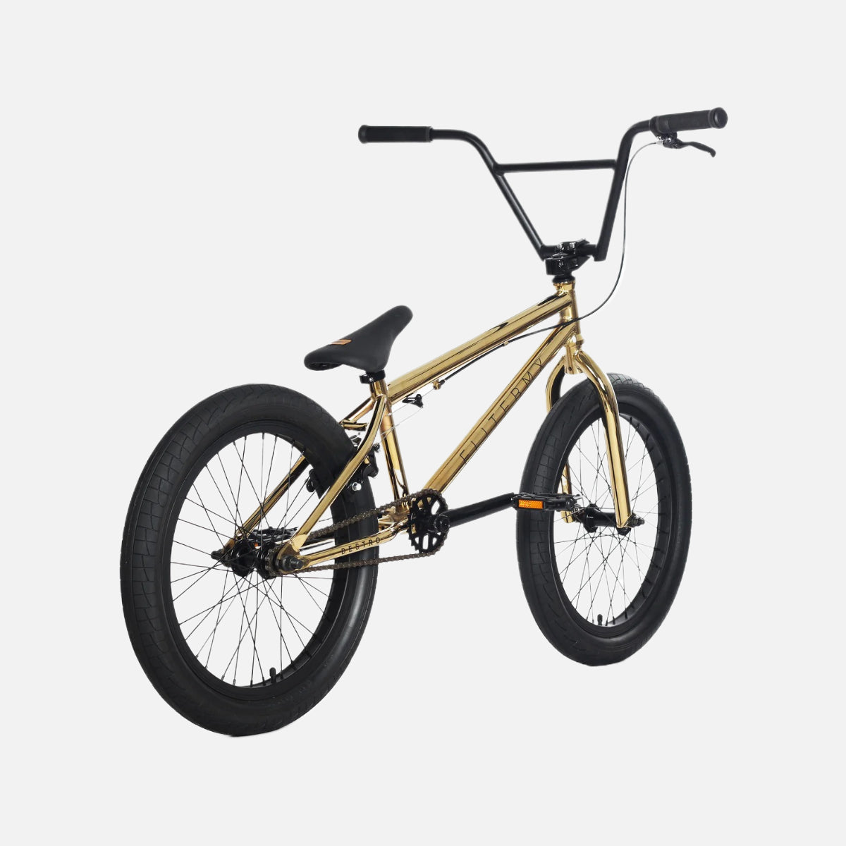 Elite BMX Destro Bike Gold 20” Hi-Tensile Steel Cr-Mo Fork 3-Piece Cr-Mo Cranks Tektro Brakes 20 x 2.4” Tires