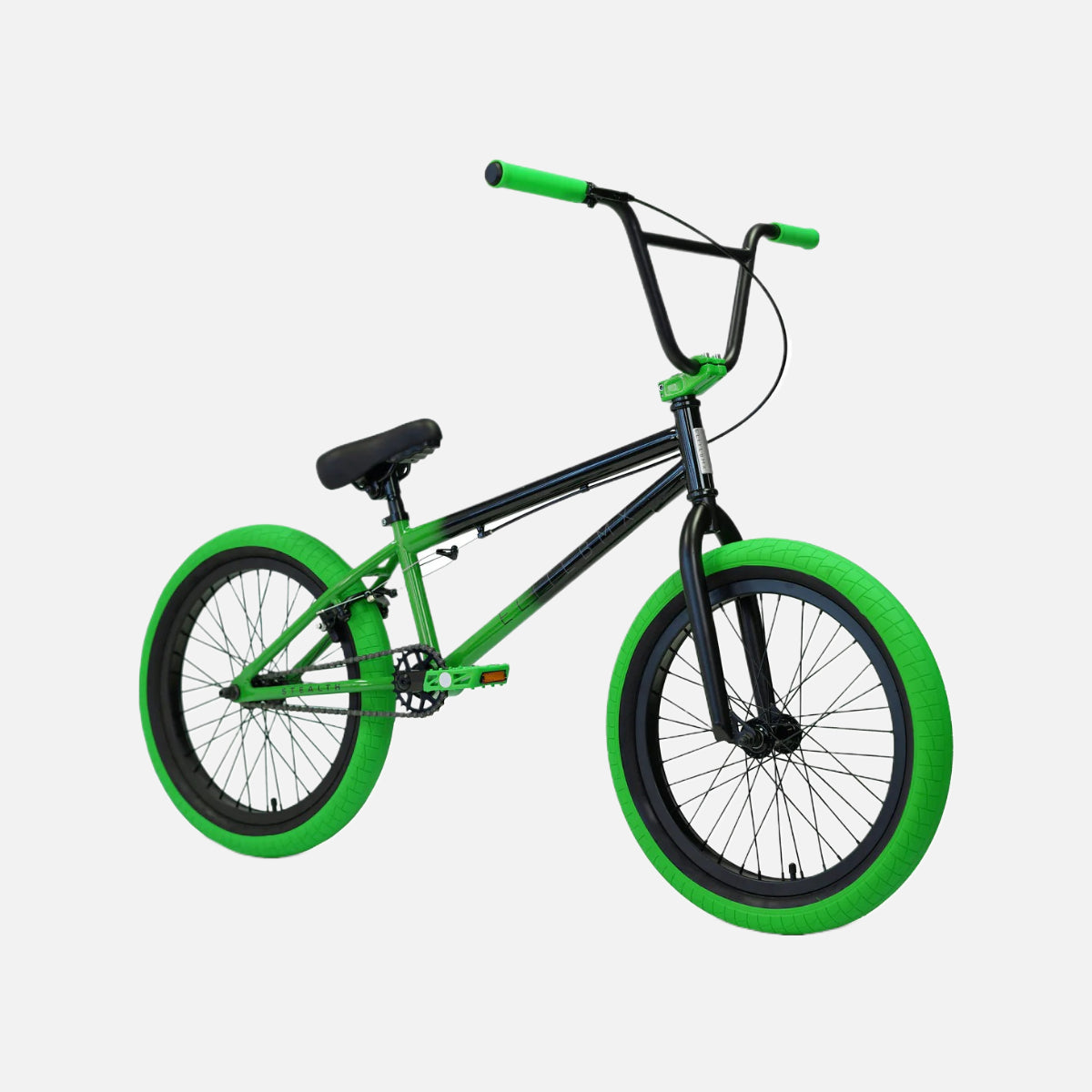 Elite BMX Stealth 20" Black Green Bike, 2024 Model, Hi-Tensile Steel Frame, 170mm Chromoly Cranks, 25T Sprocket, 2.4" Tires, Alloy Brakes, Pegs Included