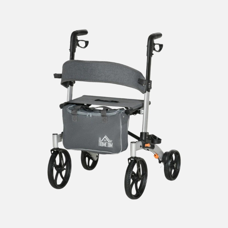 Homcom Aluminum Rollator Walker 10'' Wheels 299lb Capacity Folding Gray