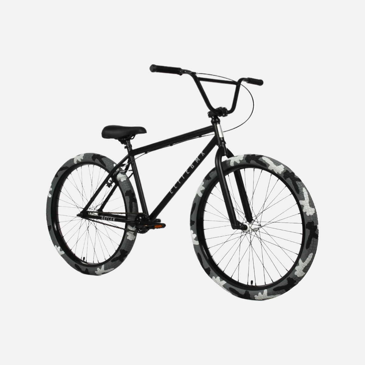 Elite BMX Outlaw Bike Black Combat Cr-Mo Frame 26” x 2.4” Tires Cr-Mo Fork Tektro Brakes 3-Piece Cr-Mo Cranks Double Wall Wheels