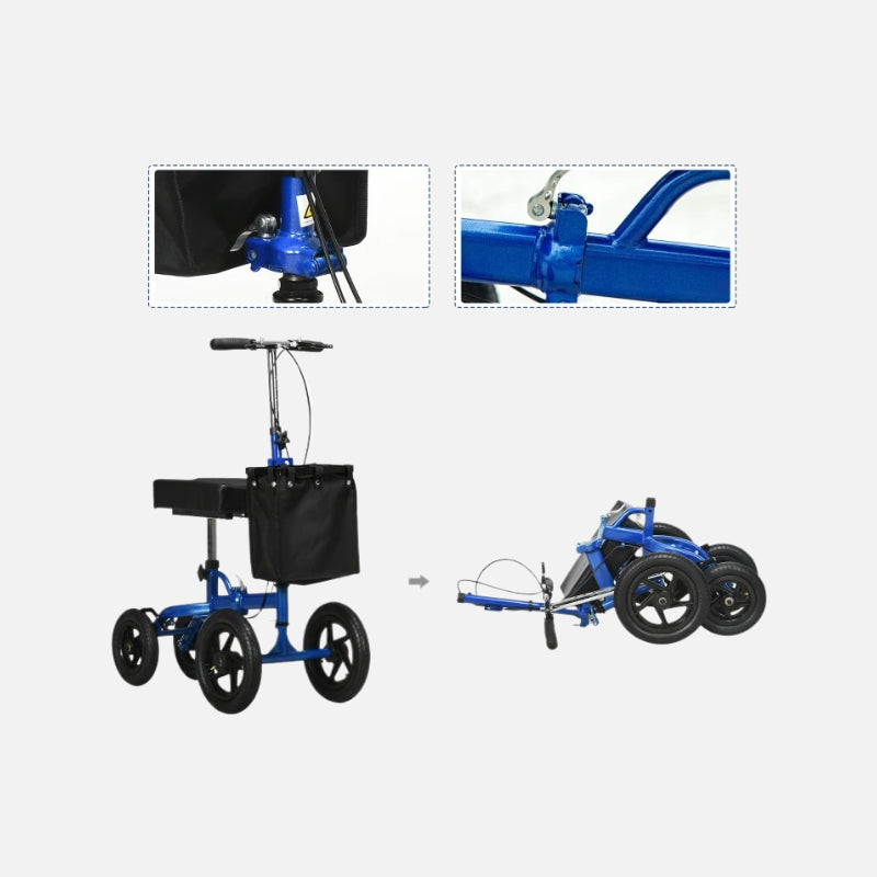 Homcom Knee Bike 10'' All-Terrain Wheels Steerable Foldable 300lb Capacity Crutch Alternative Blue