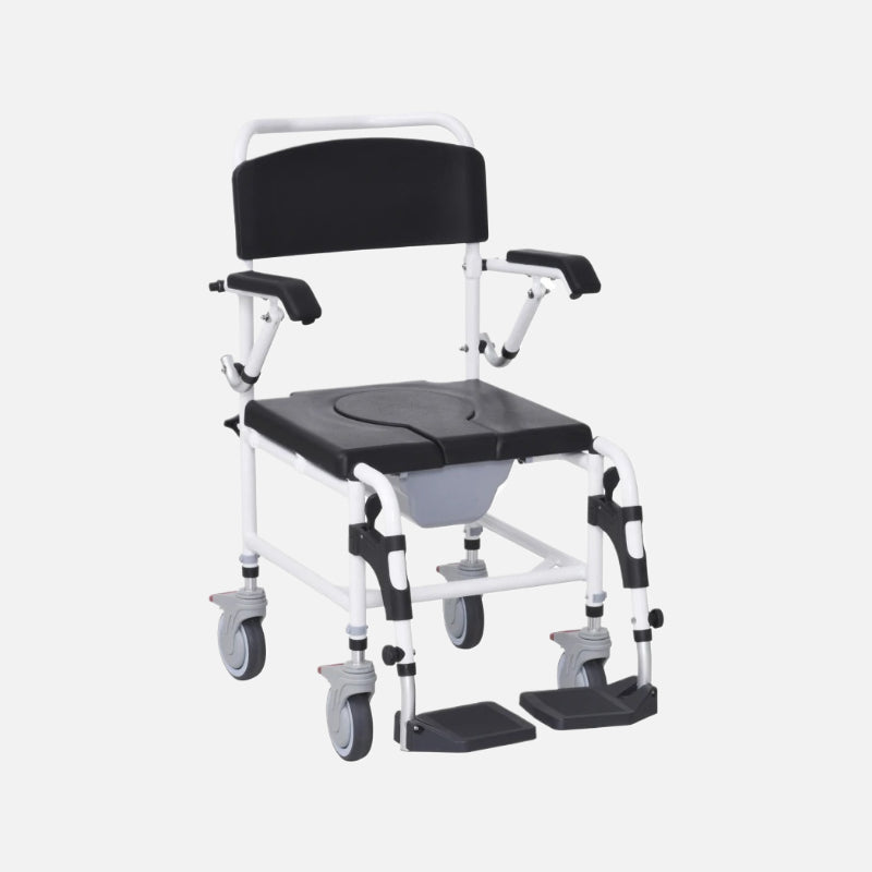 Homcom Commode Rolling Shower Wheelchair Waterproof 300lb Capacity 4 Castor Wheels Black White