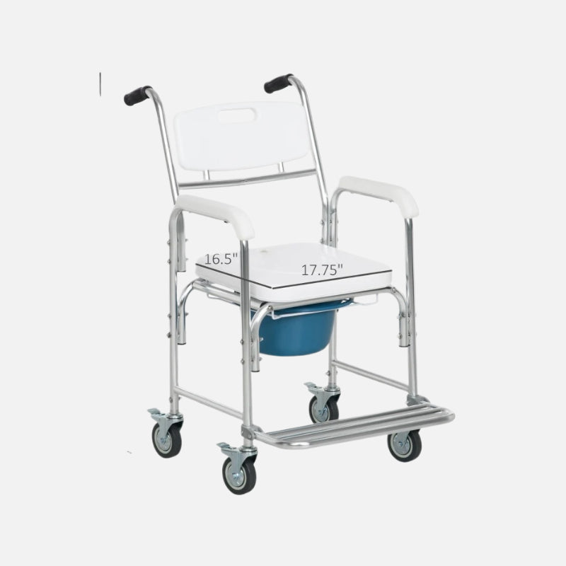 Homcom 3-in-1 Shower Commode Wheelchair Waterproof 330lb Capacity White