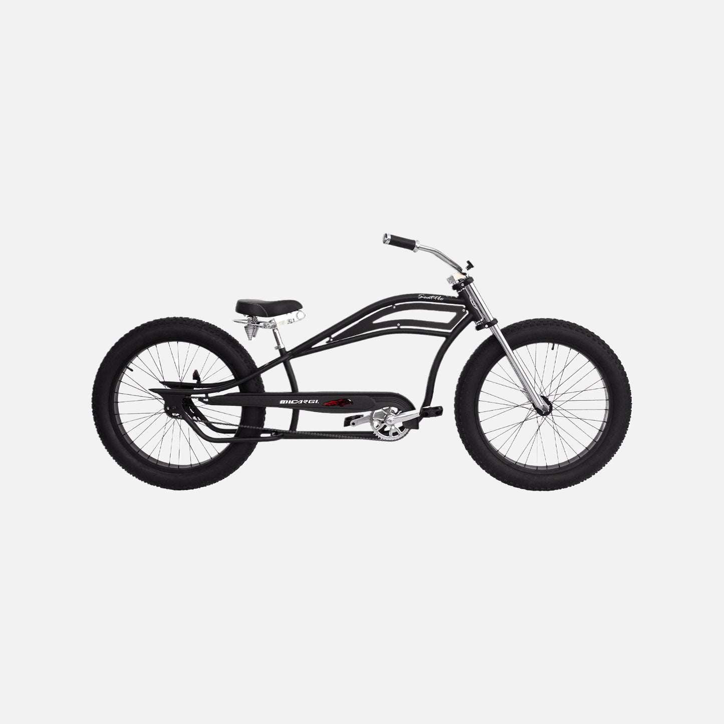 Micargi bicycles seattle 26" beach chopper cruiser bike, 26″ x 4.0″ black tires, oversized hi-ten steel frame